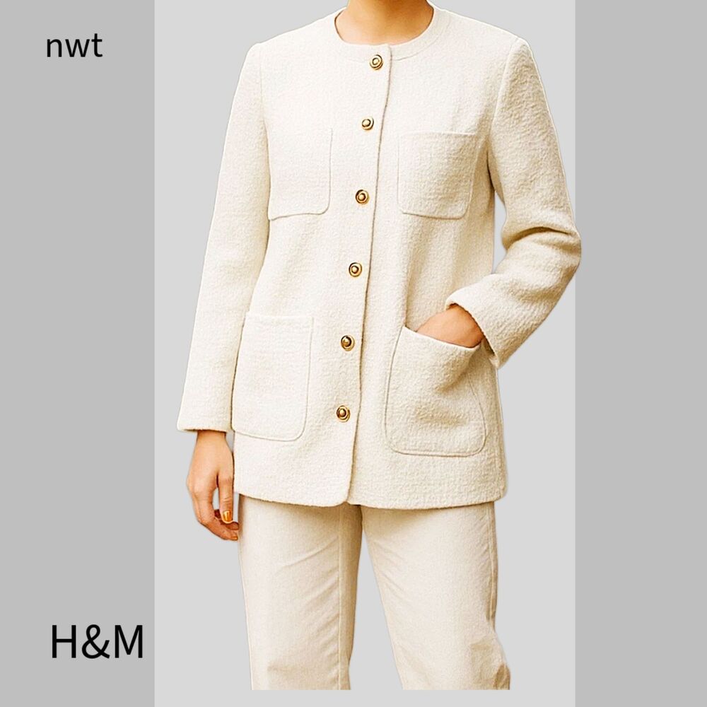 NWT H&M Textured Bouclé Tweed Jacket Blazer Sz S